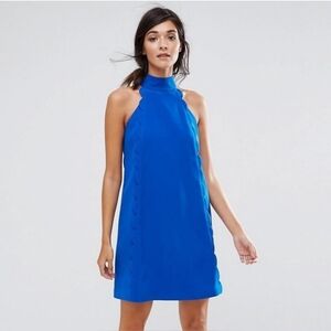 Ted Baker Torrii Halter Neck Scallop Mini Dress Cobalt Blue Size 2 (Fits Like 6)